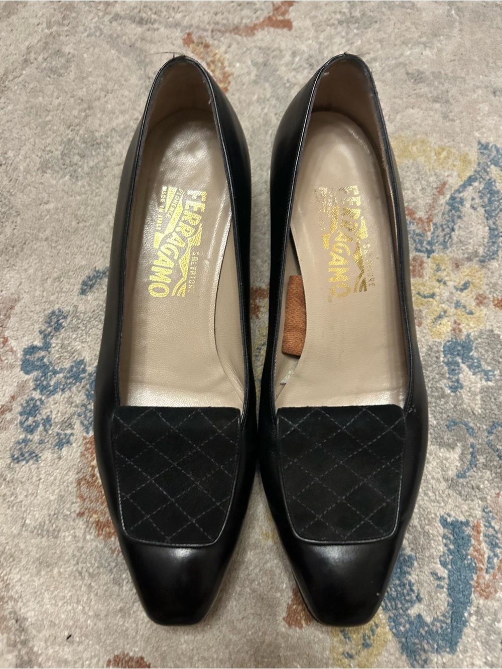 Salvatore Ferragamo Black Quilted Suede & Leather Loafers
